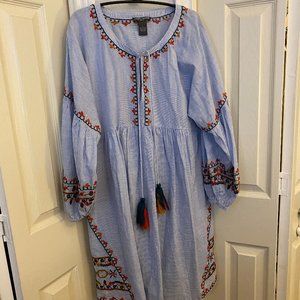 Blue & White Bohemian Embroidered Sundress